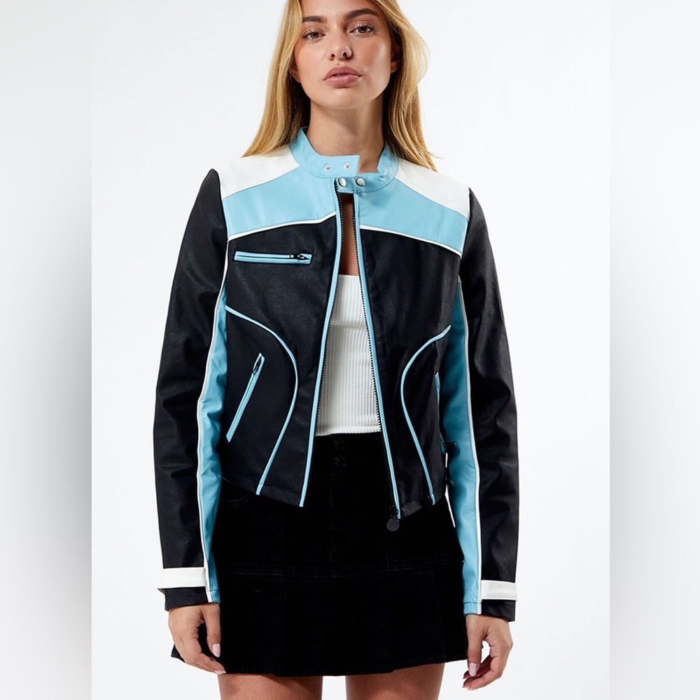 Daisy Street Colorblock Faux Leather Moto Jacket Size Medium